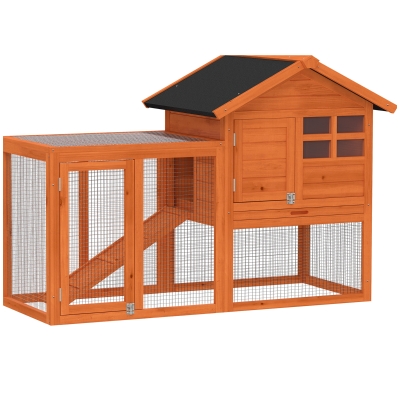 PawHut Hasenstall 2 Etagen Kaninchenstall mit wasserdicht Bitumendach Freilaufgehege Rampe Türen Holz 123,5x62,6x92,5 cm Orange