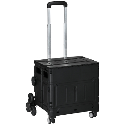HOMCOM Winkelwagen Winkeltrolley, Trappenklimmer, Opvouwbaar, Telescopische Greep, tot Max. 65 Kilo Belastbaar, Zwart