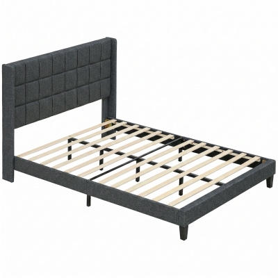 HOMCOM Cama 135x190 cm con Almacenaje Inferior Tapizada y Cabecero Acolchado con Orejas Gris
