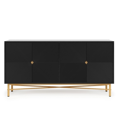 Credenza buffet a 4 ante con pannelli scanalati, Nero