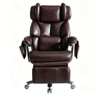 XXL Cadeira de escritório ergonómica, função de massagem e aquecimento, apoio de pés extensível e encosto regulável, 85,5x76,5x121,5 cm, Castanho
