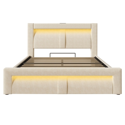 Letto matrimoniale 140x200 cm con leva idraulica, Beige
