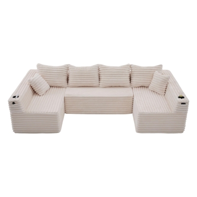 Divano a U in velluto a coste Beige