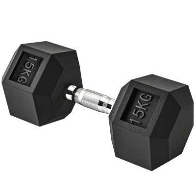 HOMCOM Manubrio 15 kg Esagonale in Acciaio e Gomma Nero