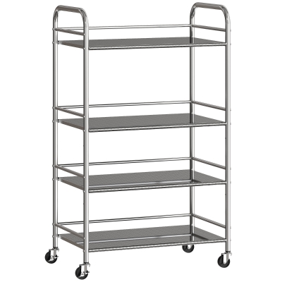 HOMCOM Rolwagen, keukenwagen met 4 lagen, verstelbare planken en handgrepen, voor woonkamer en keuken, zilver, 60 x 35 x 100 cm