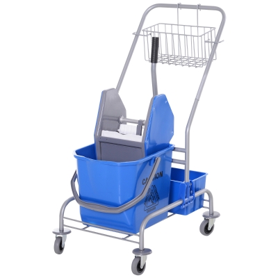 HOMCOM Schoonmaakwagen, Mopwagen, 25L Capaciteit, 4 Wielen, Kunststof, Blauw