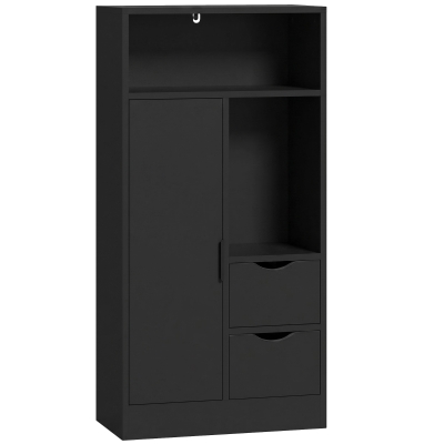 HOMCOM Mobile da Bagno Slim con 2 Cassetti e Armadietto, Nero