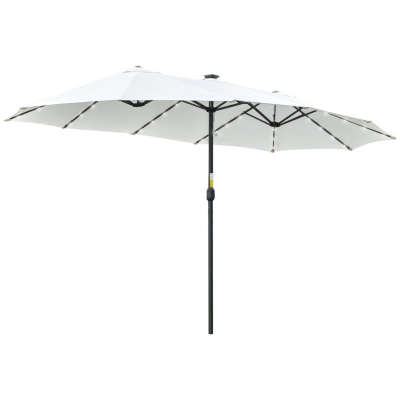 Outsunny parasol met LED zonne-energie 4,5 m dubbele parasol tuinparasol marktparasol terrasparasol ovaal zwart en crème wit
