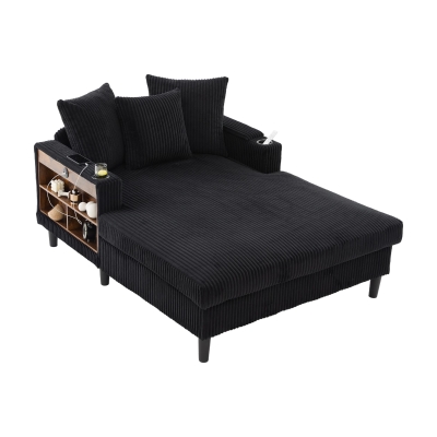 Chaiselongue en velours côtelé multifonctionnelle, Noir