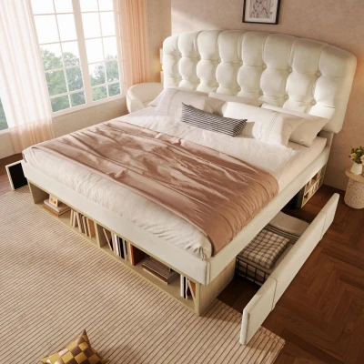 Letto matrimoniale imbottito 140x190 cm, Beige