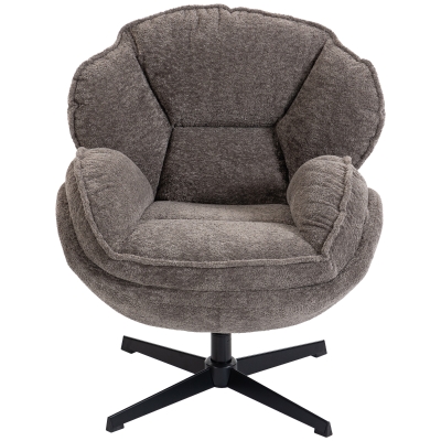 HOMCOM Moderner Wingback-Sessel, Samt-Armlehnsessel mit Vier-Sterne-Basis, S-Federn, 360° Drehfunktion, Grau
