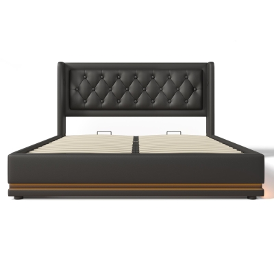 Letto matrimoniale imbottito 180x200 cm con leva idraulica, Nero
