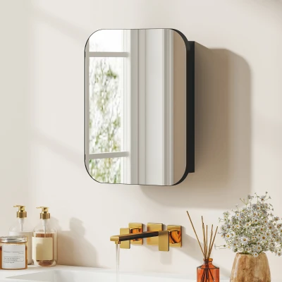 HOMCOM Bathroom Wall Cabinet with Mirror Black