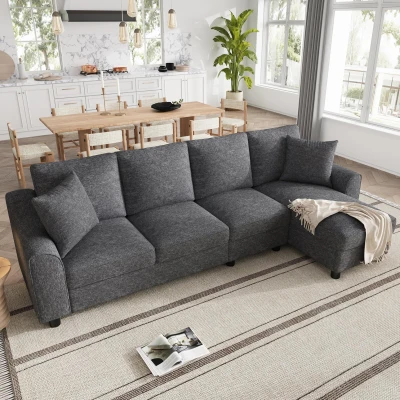 Canapé d'angle en L moderne en chenille, Gris