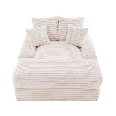 Chaise longue de luxe en velours côtelé avec 4 coussins amovibles, Beige