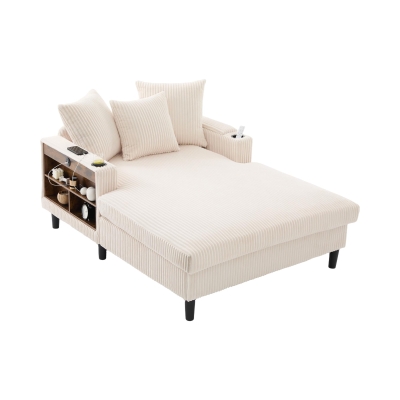 Chaiselongue en velours côtelé multifonctionnelle, Beige