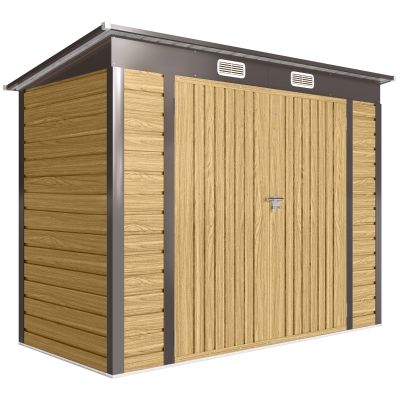 Outsunny Abri Jardin Métal 3m² Acier Galvanisé Chêne