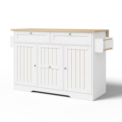 Isla de cocina móvil con encimera abatible, cajones verticales de 2 niveles, ruedas bloqueables 360°, 120x70x92 cm, Blanco