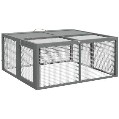 PawHut Kleine Dierenkooi, Konijnenhok, Opklapbaar Dak, Vurenhout, 120x120x57cm, Natuur