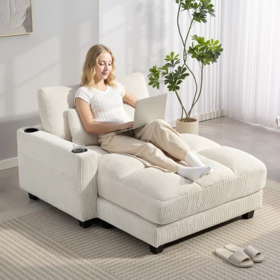 HOMCOM Sofa-Bett mit Kissen, Schaumstoff, zum Bett umwandelbar, Becherhalter,  Cremeweiß
