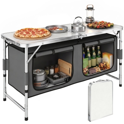 Outsunny Tavolino da Campeggio 120cm x 47cm x 68cm Bianco, blu