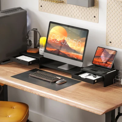 HOMCOM Elevador de monitor para mesa 60-116 cm com 2 gavetas, comprimento e ângulo ajustáveis