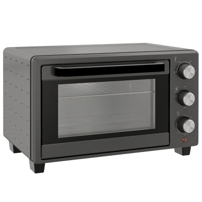 HOMCOM Minibakoven, 21 L Toasteroven met 1 draadrek en 1 bakplaat, 3 kookstanden, 100 °C-230 °C, roestvrij staal, glas, grijs