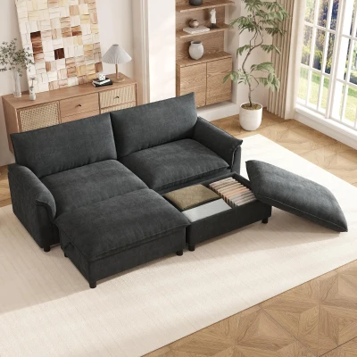 Sofá seccional modular Cloud, sofá U-/esquinero extragrande, espuma de alta elasticidad, 216x77x82 cm, Negro