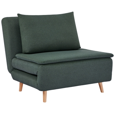 HOMCOM 3-in-1 slaapfauteuil met bedfunctie, ligfauteuil, verstelbare rugleuning, beukenhouten poten, kussen, Donkergroen
