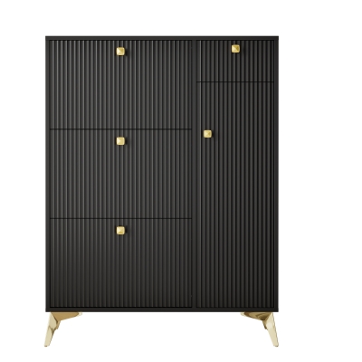 Sapateira com 3 portas basculantes, poupa-espaço com design ondulado moderno, 90x25x121 cm, Preto