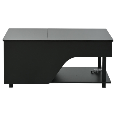 Table basse réglable en hauteur avec rangement caché, Noir