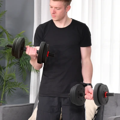 HOMCOM 2-in-1 Halterset 15 kg Verstelbare Korte Halter & Lange Halter Professioneel Dumbbell Krachttraining Zwart