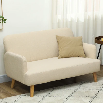 HOMCOM Sofá de 2 Plazas de 140 cm Tapizado en Terciopelo Patas de Madera de Caucho para Sala de Estar Blanco