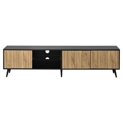 Meuble TV bas LED, Couleur naturelle+Noir