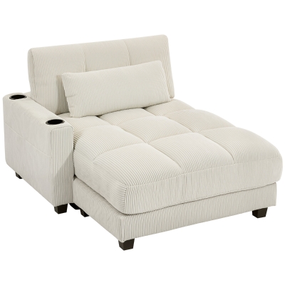 HOMCOM Sofa-Bett mit Kissen, Schaumstoff, zum Bett umwandelbar, Becherhalter,  Cremeweiß