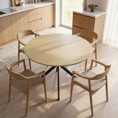 HOMCOM Table Ronde 4 Pers. Chêne Pieds Acier Industriel