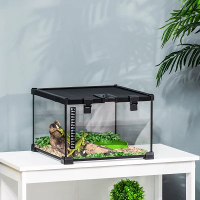 PawHut Terrarium Reptiles Verre Métal 30x30x20 cm Noir