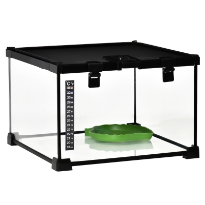 PawHut Terrarium Reptiles Verre Métal 30x30x20 cm Noir