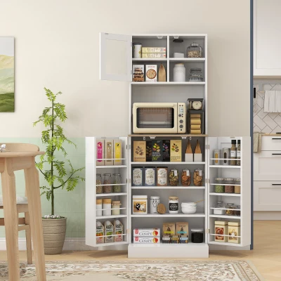 HOMCOM Alacena de Cocina con 3 Puertas Estantes Ajustables y Estantes en la Puerta para Comedor Salón 60x35x169 cm Blanco
