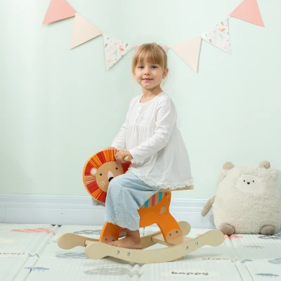 AIYAPLAY Cheval à Bascule Bois Lion Orange 59x27x43 cm