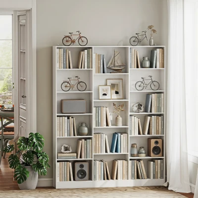 HOMCOM 6-Tier Bookcase Open Storage Anti-Tipping White