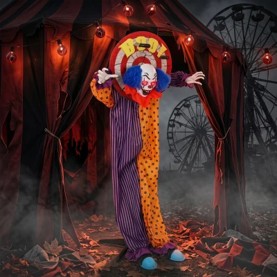 HOMCOM 167 cm lebensgroße animierte Halloween-Clown-Deko mit Sound- & Berührungsaktivierung