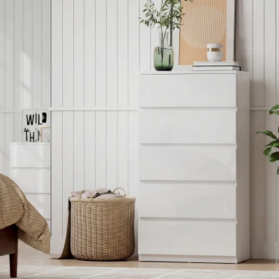 HOMCOM 5-Drawer Storage Cabinet Modern Bedroom Dresser White