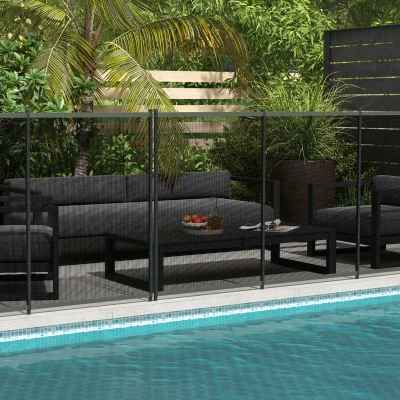 Outsunny Zwembad Veiligheidshek, Zwembadhek voor Kinderen, 4-delig, Aluminium/Texteline, 365 x 126 cm, Zwart