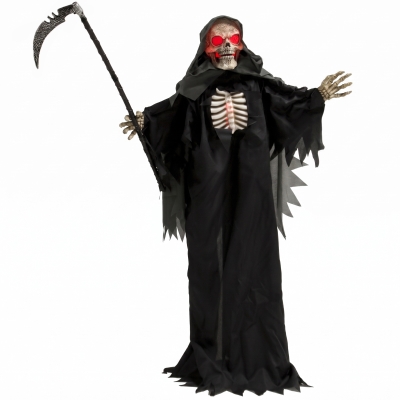HOMCOM 170 cm Halloween Animierte Sensenmann Deko mit Sound- und Berührungsaktivierung, leuchtenden Augen und Brustkorb