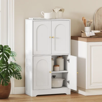 Homcom Alacena de Cocina, Armario Alto con 2 Estantes Ajustables, Aparador con 4 Puertas Abovedadas 60X30X110 cm, Blanco