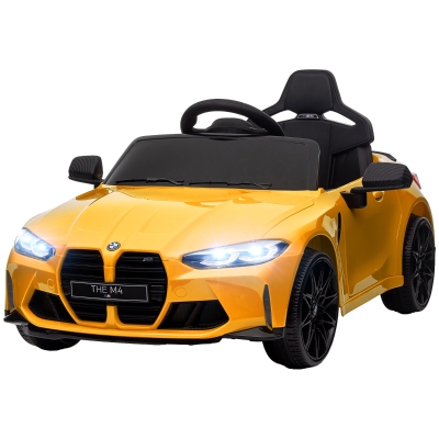 AIYAPLAY 12V kinderauto met afstandsbediening, 2 motoren, claxon, LED, muziek, zachte start, hulpwiel, 3-5 jaar, Geel