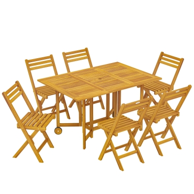 Outsunny 7-Piece Dining Set Wood Table Chairs Patio Natural