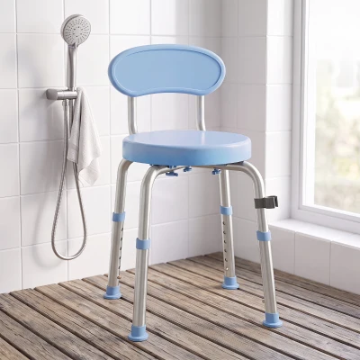HOMCOM Tabouret Douche Pivotant Hauteur Réglable Dossier Bleu