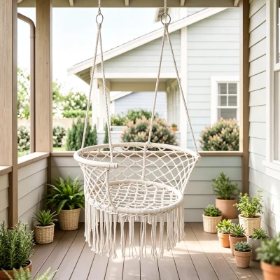Outsunny Sedia sospesa 80cm x 60cm x 36cm Crema, Grigio chiaro